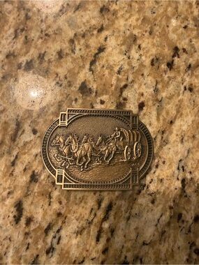 Vintage Western Covered Wagon Belt Buckle -Solid Brass